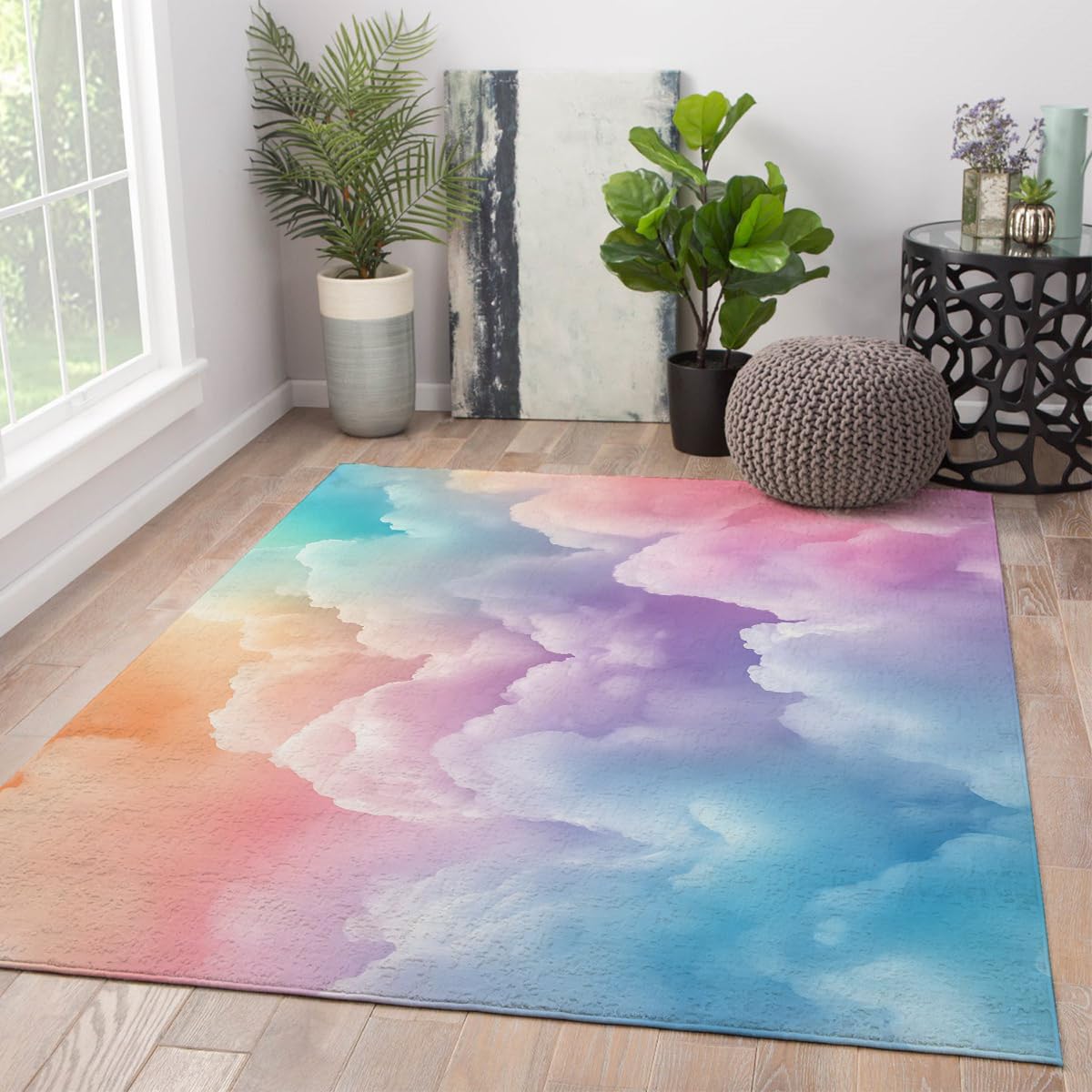 Rêve Pastel Nuage carpette 80x150cm coloré Violet Rose Ciel scène Fin Pliable à Poil Bas Lavable Grand antidérapant Appartement Chambre Enfant Douillet Tapis