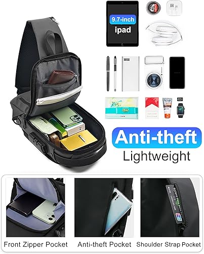Miniatura 3 de Sling Bag for Men Anti-Theft USB Crossbody Backpack Waterproof Chest Daypack