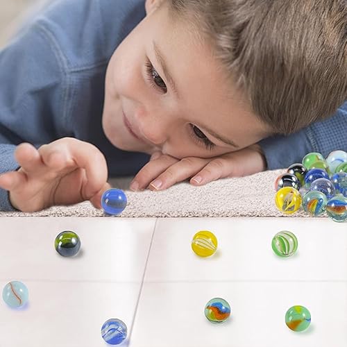 Vista 33 de Poplay - 50 hermosas canicas de jugador para juegos de canicas, varios colores (1 silbato gratis)