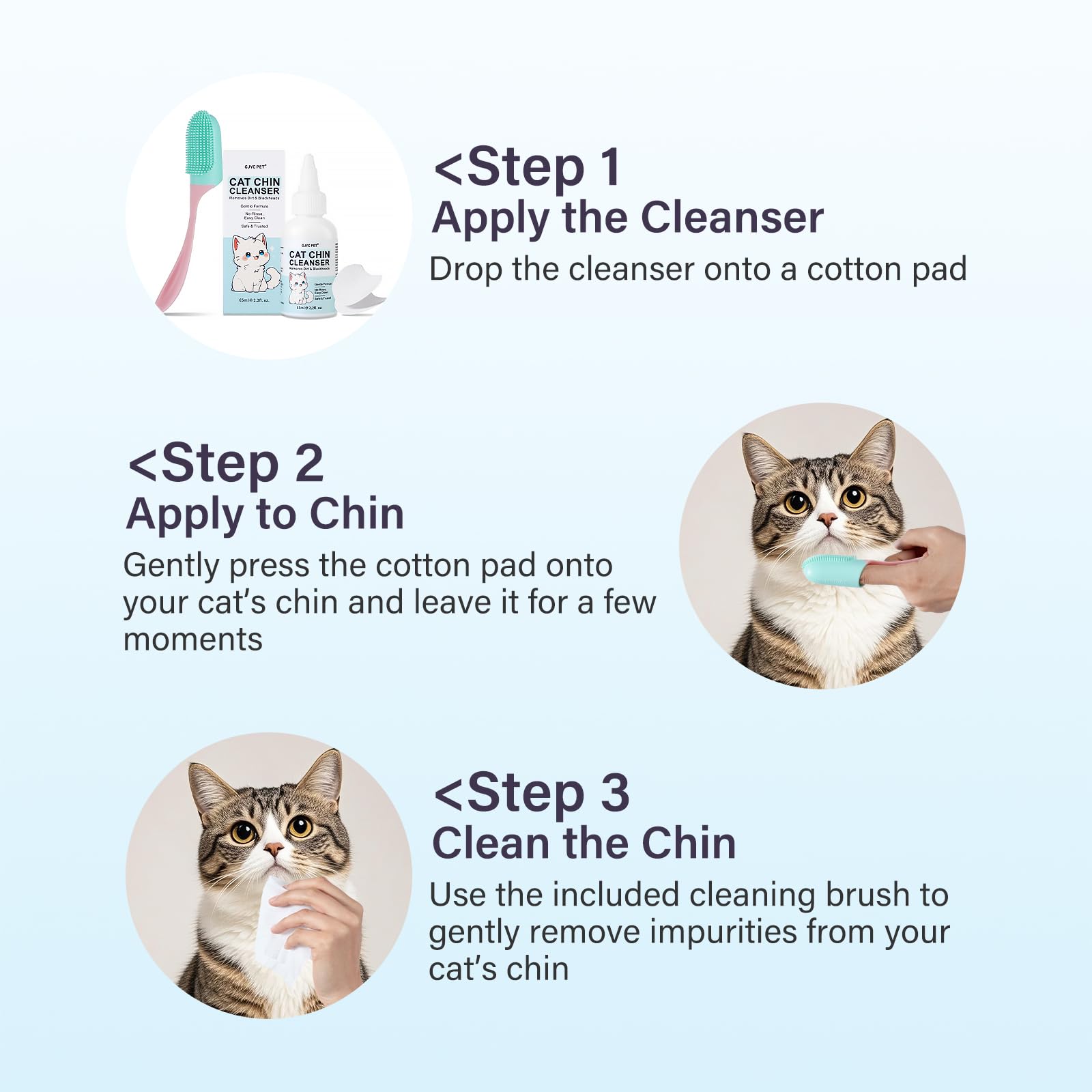 Nettoyant de Menton pour Chat, Traitement de l'acné pour Chat, Solution pour enlever l'acné et Les Points Noirs, Ensemble avec Brosse et lingettes Anti-acné, apaise et maintient Une Peau Saine, 65 ML