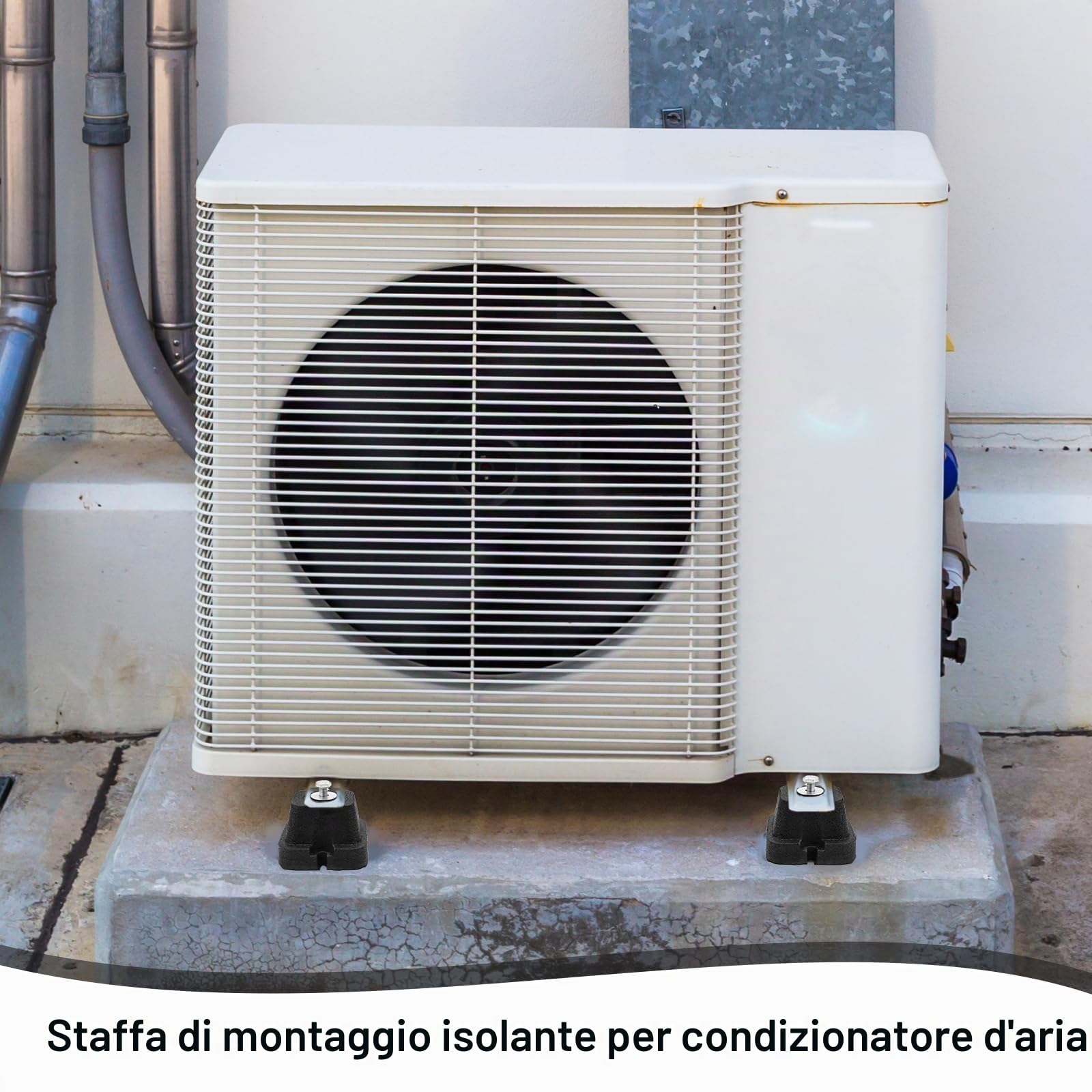 4 Pezzi di Supporti in Gomma per Unità Esterna di Climatizzatore e Pompa di Calore, Piedini Antivibranti Antiscivolo, Ammortizzatori di Vibrazione e Oscillazione
