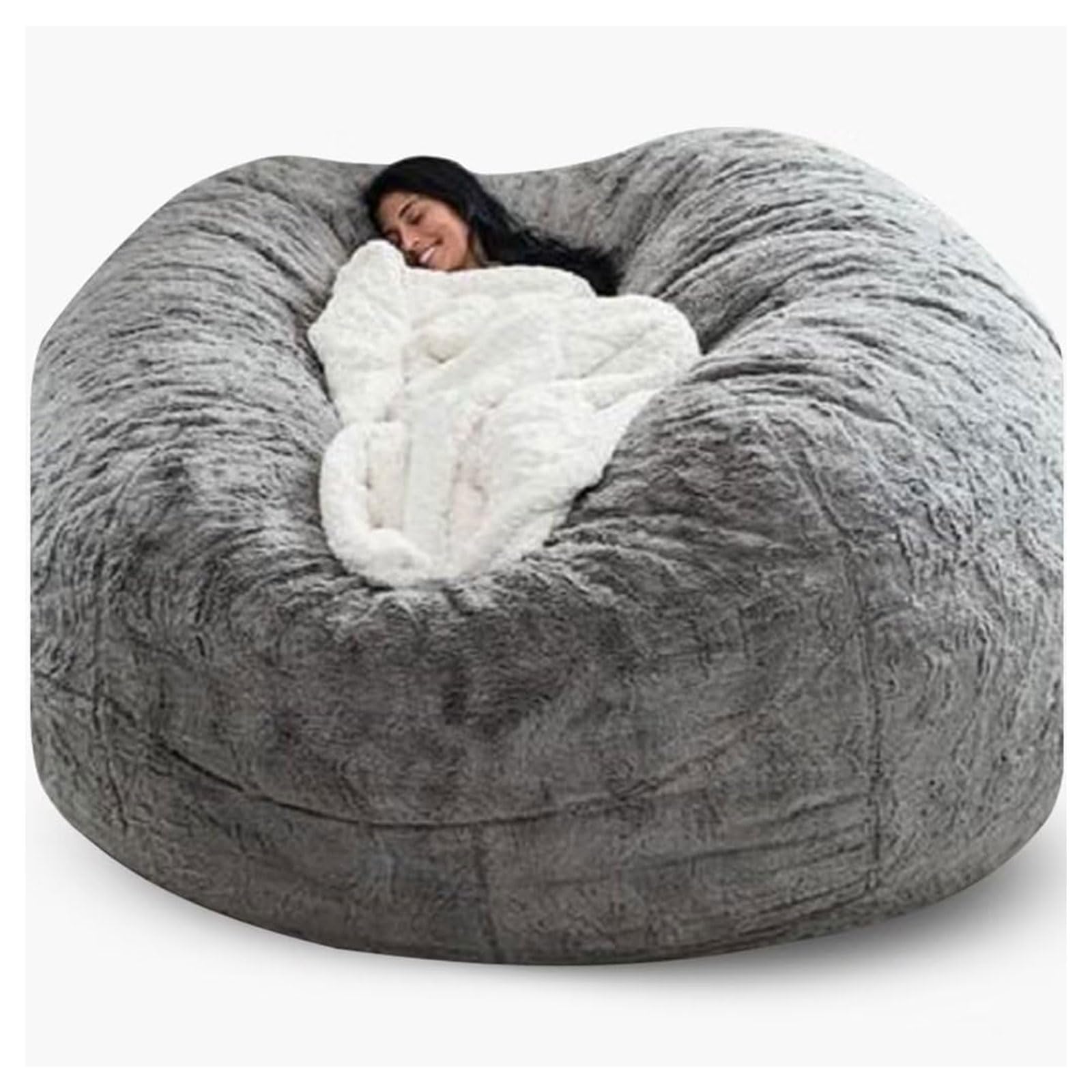 Pouf Géant Immense Housse 135/150/180cm De Diamètre Fourrure XXL Le Noir Ou Gris Ou Bleu avec Ultra Confortable, Canapé, Housses, Coussin (sans Remplissage)