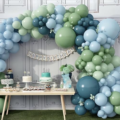 Vista 31 de Kit de arco de globos azules, 107 piezas de globos azul marino y dorado con globos de confeti dorado metálico, globos de fiesta de cumpleaños azul