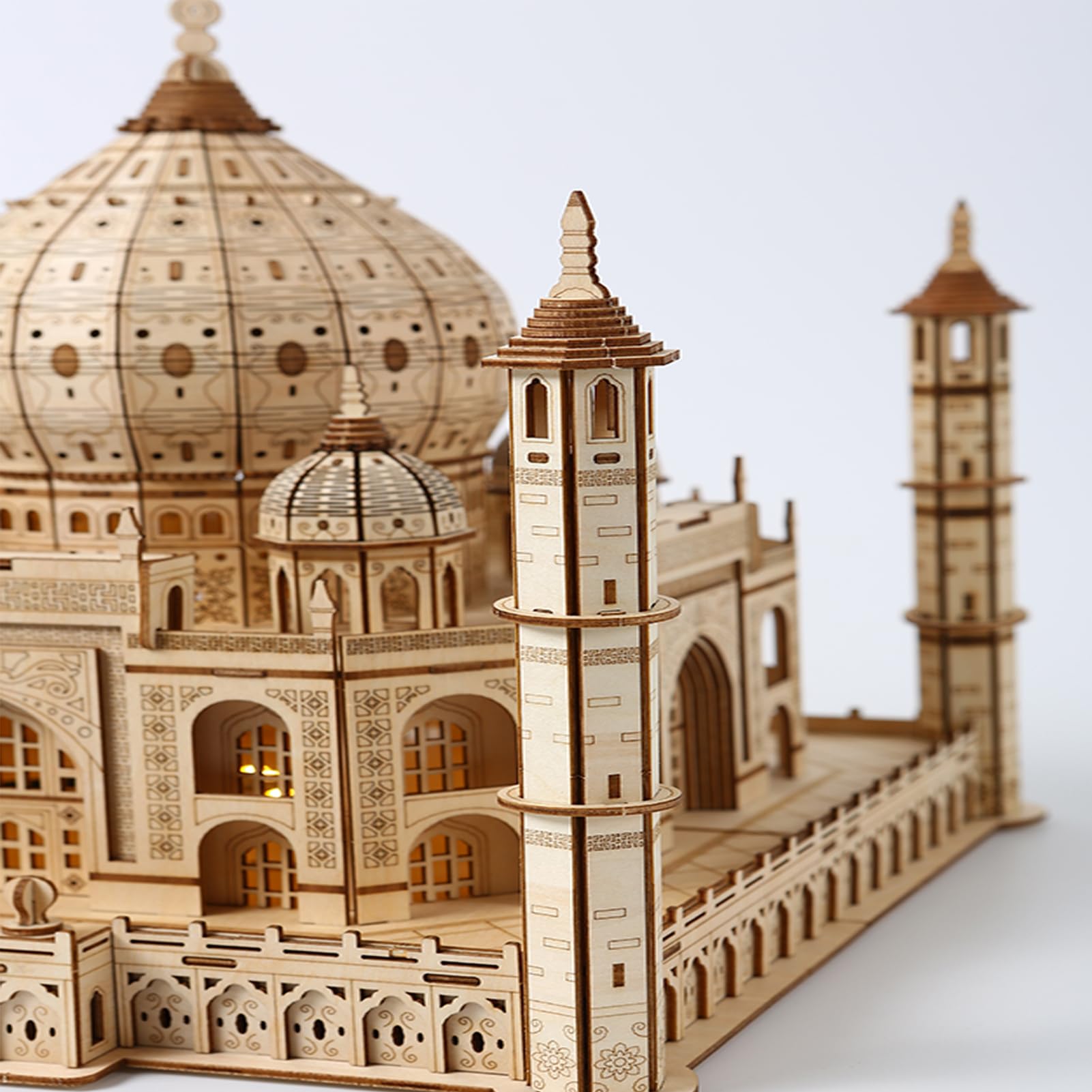 3D Holz Puzzle Modellbausätze für Erwachsene, DIY Taj Mahal Holzmodell mit LED-Licht zur Selbstmontage, mechanisches Konstruktions-Bastelset, Handwerk, Gehirn-Teaser (Der Taj Mahal)