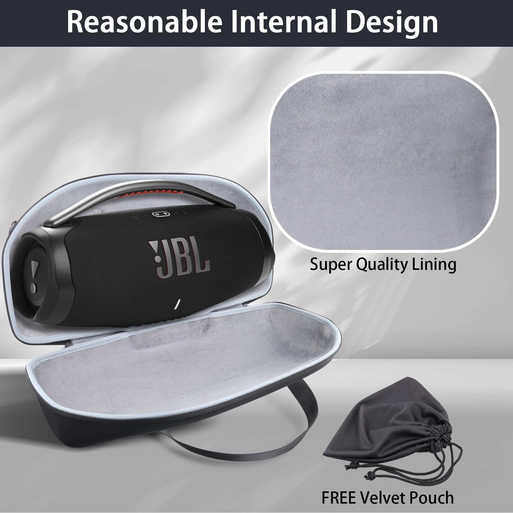 co2CREA Hart Tragetasche mit Mini Zubehörtasche und Schultergurt Für JBL Boombox 3 /Boombox 3 WiFi/Boombox 2 Kabelloser Bluetooth Lautsprecher (Hülle+Zubehörtasche+Schultergurt)