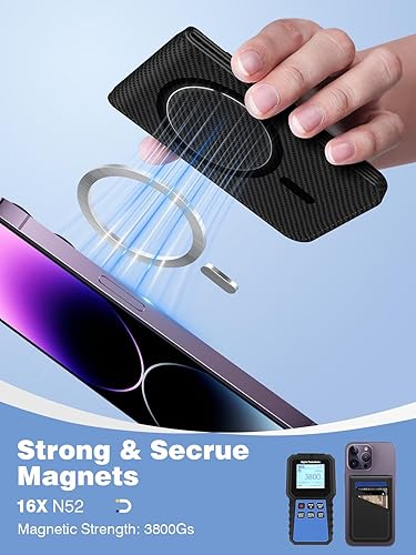 Miniatura 2 de TopMade Soporte para cartera Mag Safe, soporte magnético más fuerte para iPhone serie 171615141312, cuero vegano, bloqueo RFID, 5 ranuras para