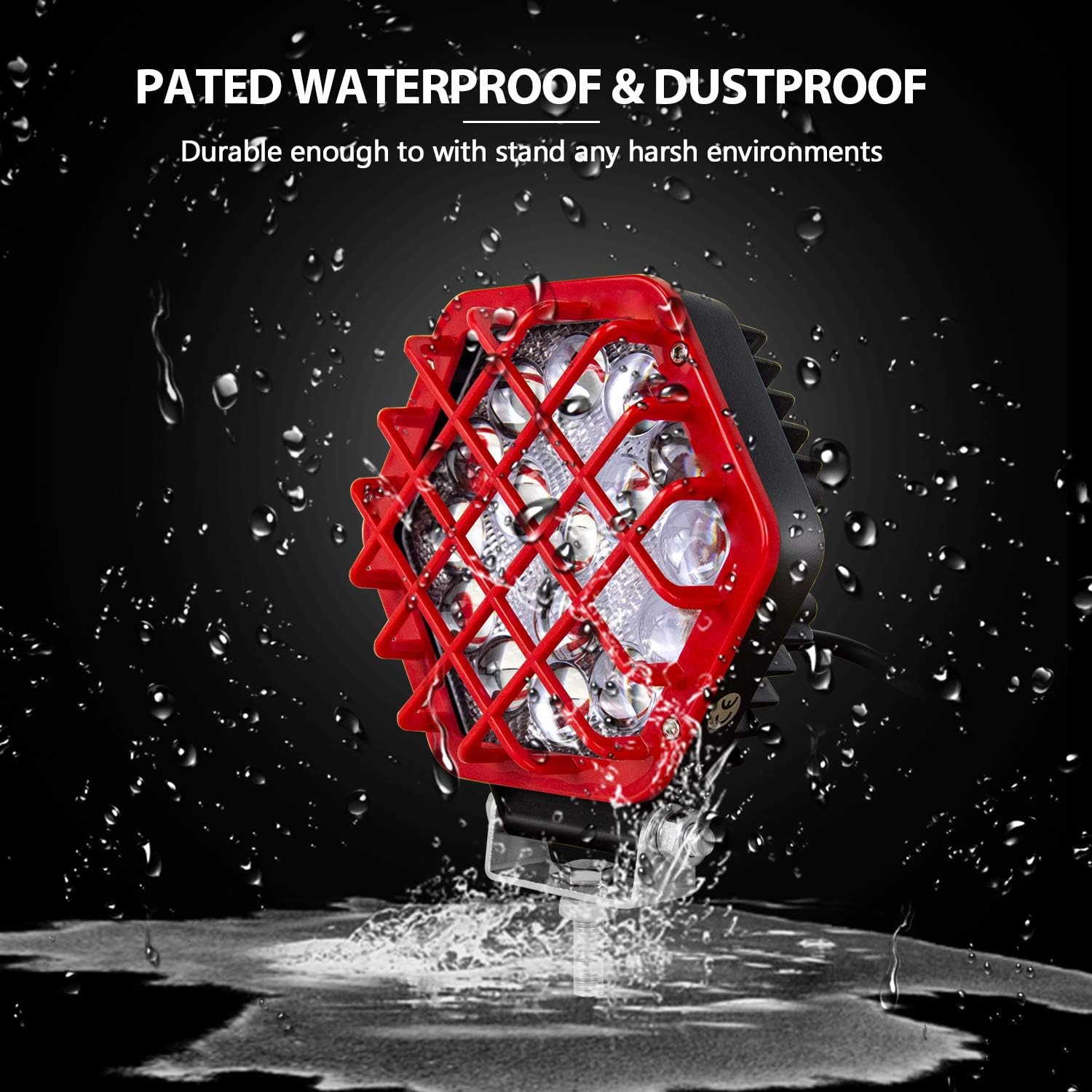 AUXTINGS 5 inch 48W Red LED Work Light Pods Spot Light Pod Off Road Driving Lights Fog Bumper Roof Light Fit for Boat SUV Truck Hunters Motorcycle