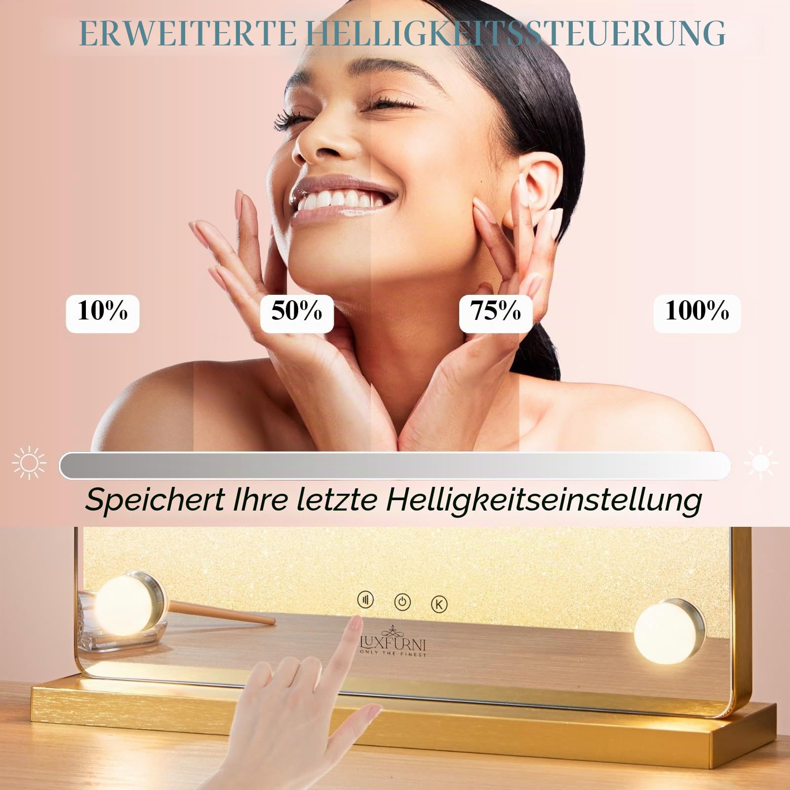 LUXFURNI Hollywood‑Bogen‑Schminkspiegel mit LED‑Beleuchtung, 62,3 cm