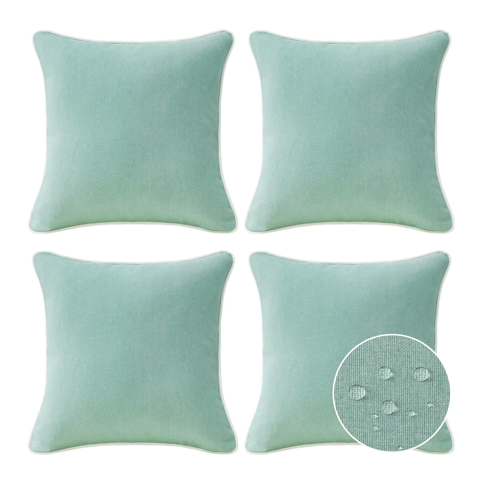 Decorative Outdoor Water Repellent Throw Pillows with Inserts, Set of 4, 16" x16" Pillows for Patio, Backyard, Bed, Couch, and Patio Furniture, Aqua