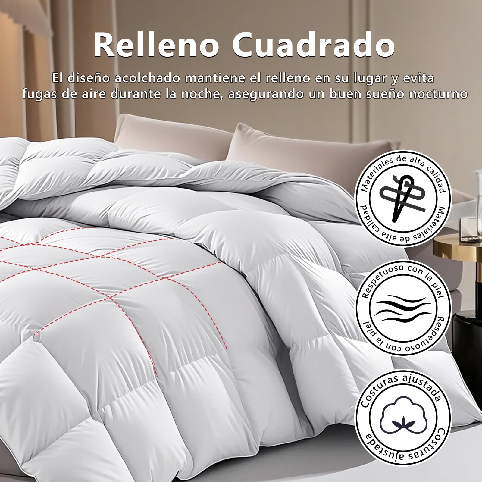 EASY SPEED Edredon Cama 150 cm,100% Suave Microfibra Nordico Edredon 220x240 cm, Relleno 300 gr/m²,Otoño-Invierno, Adecuado para Hoteles,Dormitorios(Blanco)