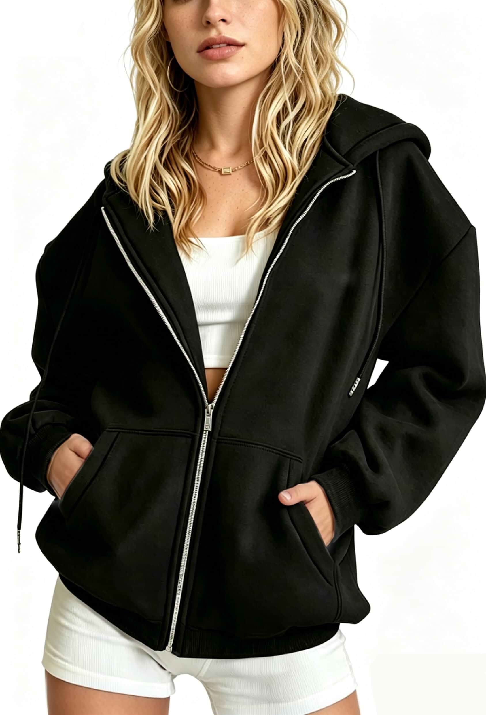 Womens Zip Up Oversized Hoodies Fall 2026 Sweatshirts Y2K Hoodies Comfy Fleece Lined,Casual Thick Jacket with Pockets,Winter Outfits Warm Coats,Everyday Layering & Travel Clothes