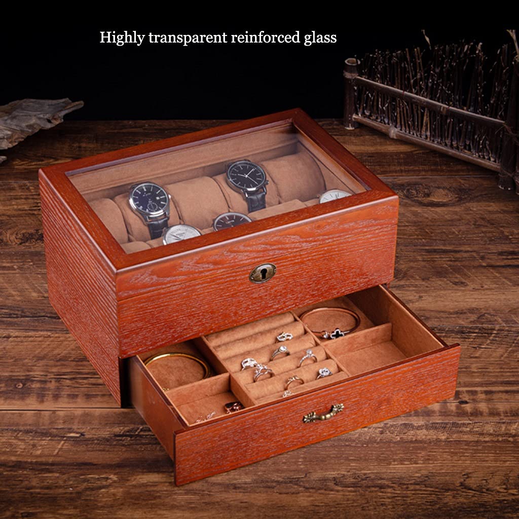 Uhrenbox Uhrenaufbewahrungsbox aus Holz, multifunktional, großes Fassungsvermögen mit Schloss, Uhrenaufbewahrungsschrank mit Glasdeckel, Geburtstagsgeschenk für Freunde
