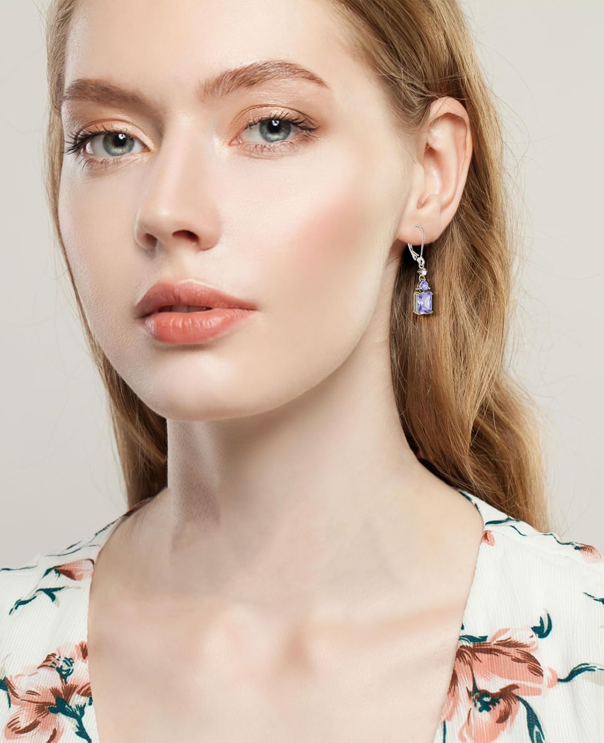 Fahonie Sterling Silver Drop Earrings with Cubic Zirconia Leverback Dangle Earrings Square Birthstone Jewelry Gifts for Women - Image 3