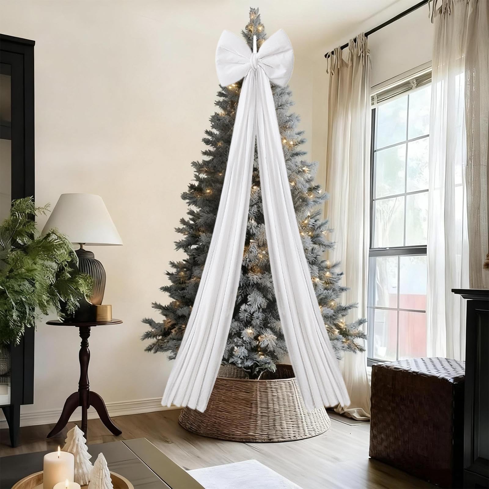 Lazo Gigante para Árbol de Navidad | Navideños De 2 M - Lazo De Terciopelo para Árbol Navideño Rústico | para Hogar Pared Chimenea Porche Oficina Fiesta Boda