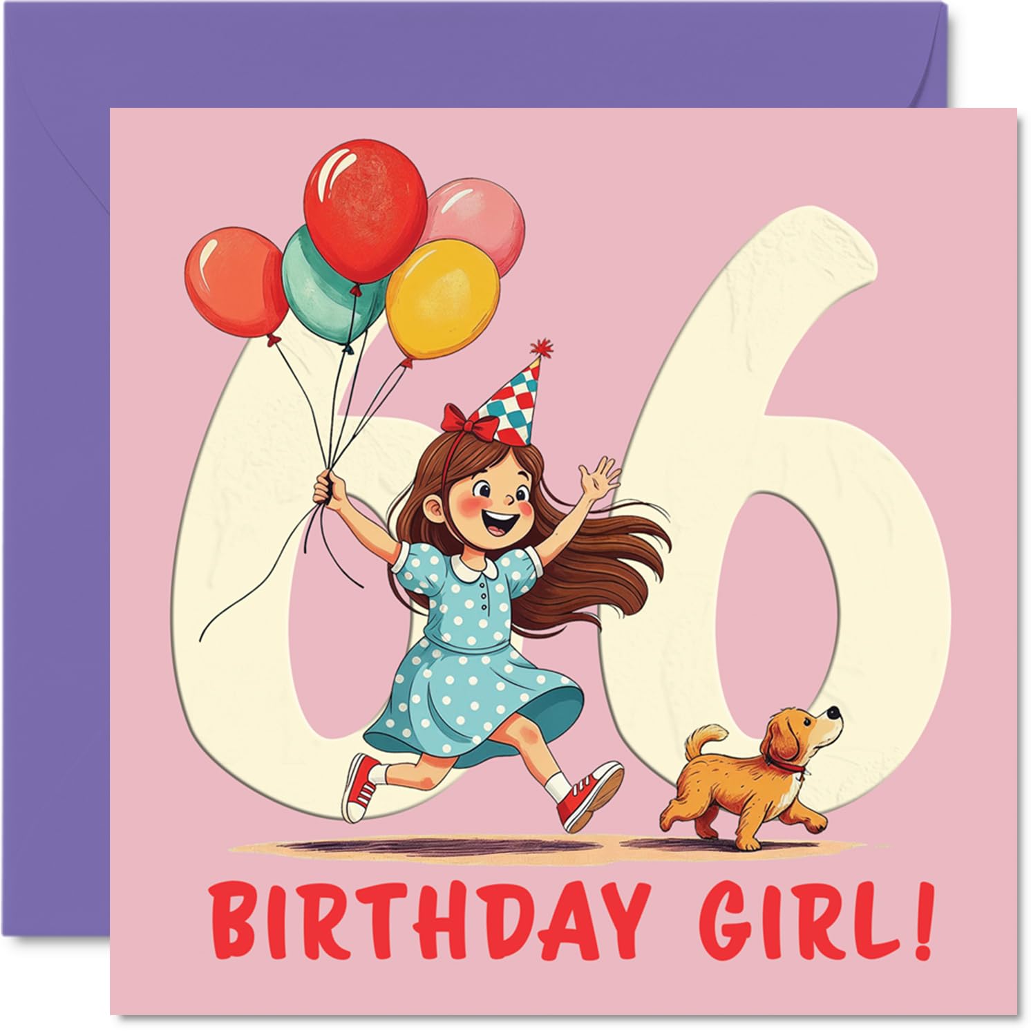 66th Birthday Cards for Women, Balloon Girl