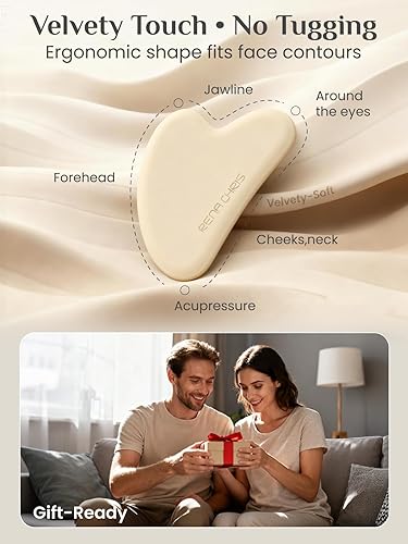 Vista 25 de Rena Chris Herramientas faciales Gua Sha: herramienta de guasha de piedra de jade natural para terapia de acupuntura facial, masajeador facial