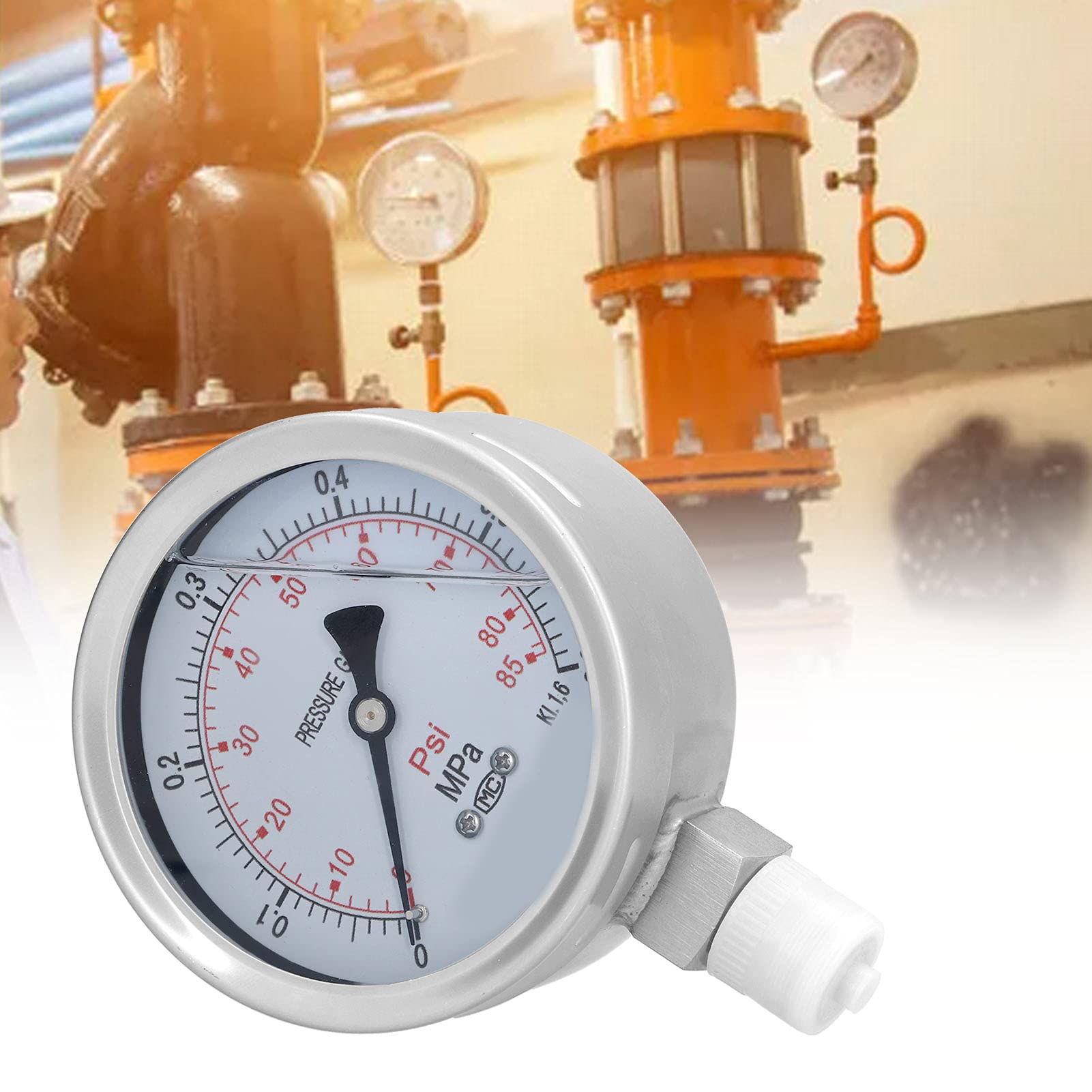 Manómetro de Presión Y100BF, 100 mm Manómetro de Acero Inoxidable Radial con Glicerina, Medidor Industrial de 0 a 0,6 MPa, Rosca M22x20 mm