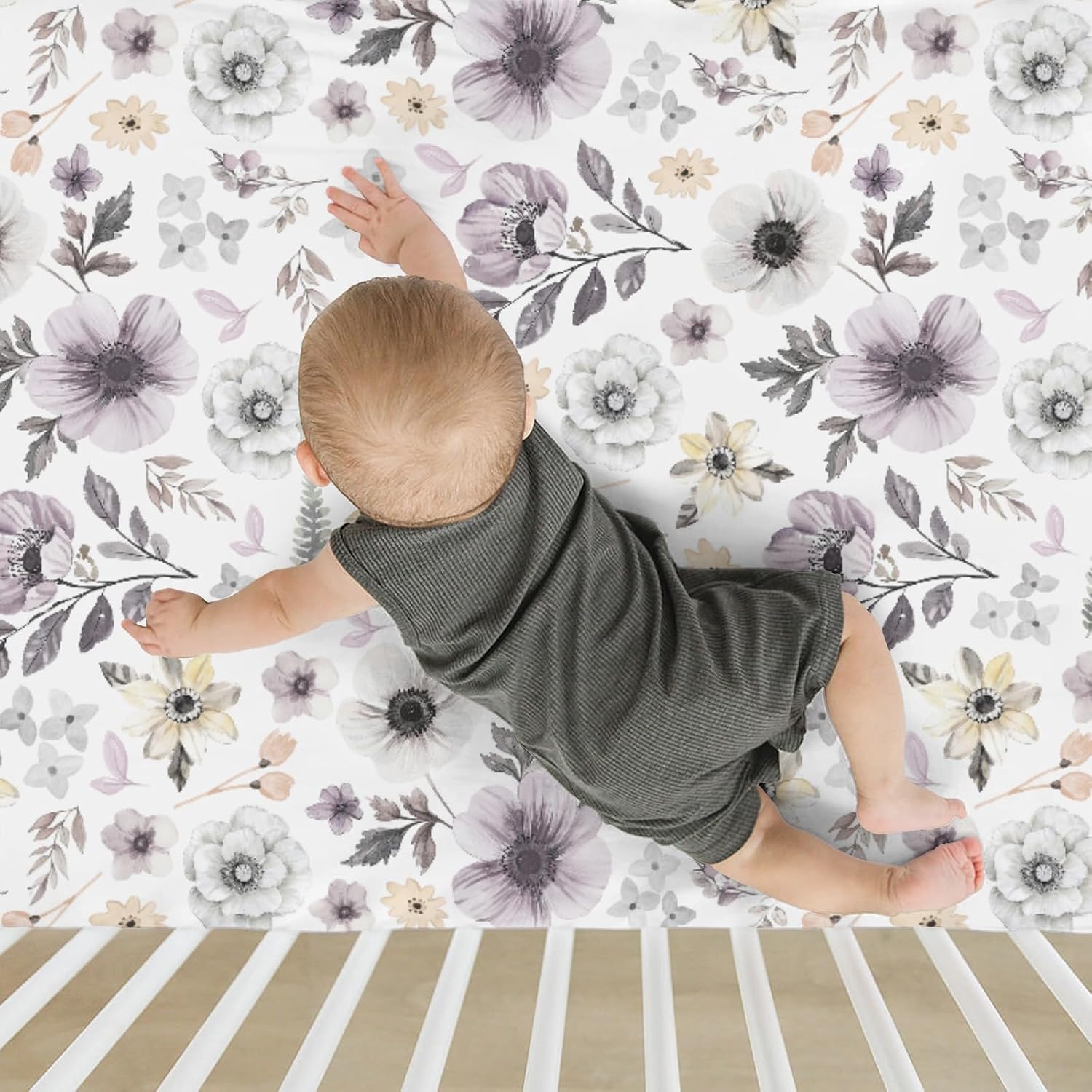 Watercolor Antique Floral Baby Crib Sheets for Boy Girl 52x28Inch Spring Garden Flowers Soft Stretchy Fitted Crib Mattress Cover Summer Wildflowers Baby Sheet for Standard Crib & Toddler Mattress Pad