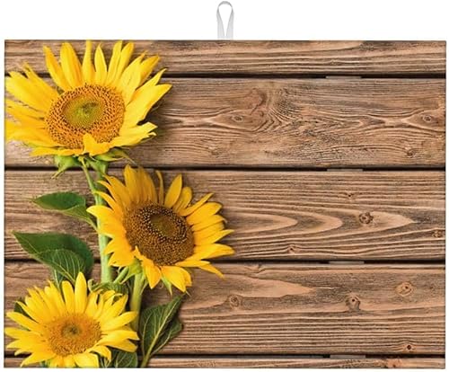 Tapete de secado de platos de girasol para encimera de cocina, tapete grande de microfibra para secado de platos, absorbente y reversible, tapete