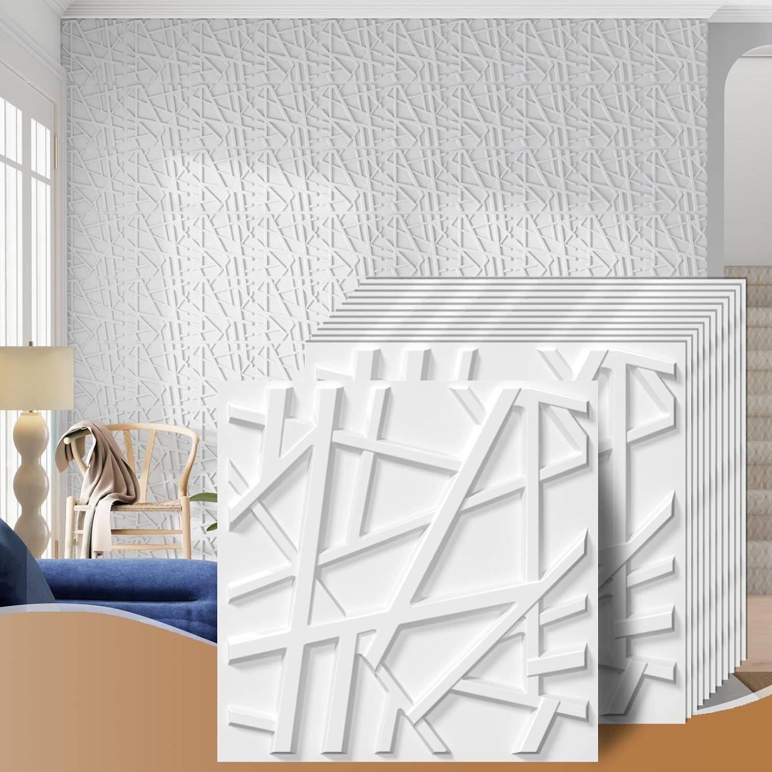24 Pack Decorative 3D Wall Panels, 19.7''x19.7'' Accent Texture Wall Panels for Interior Wall Decor, Wall Covering Panles for Living Room Gaming Room Bedroom TV Background Cover 64 Sq.Ft White