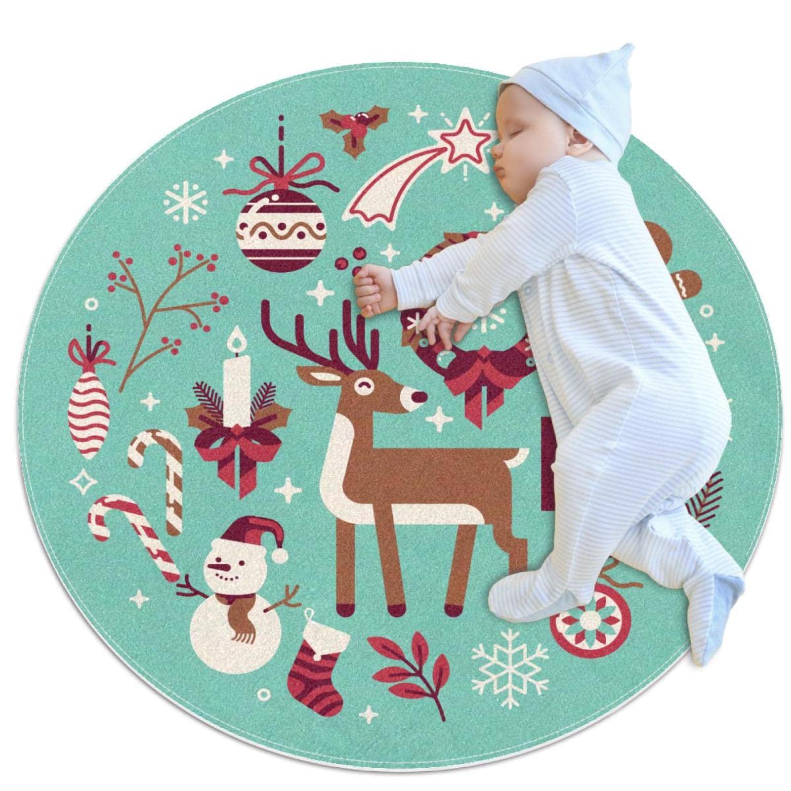 Tapis de salle de bain rond antidérapant 1m motif Noël pour chambre