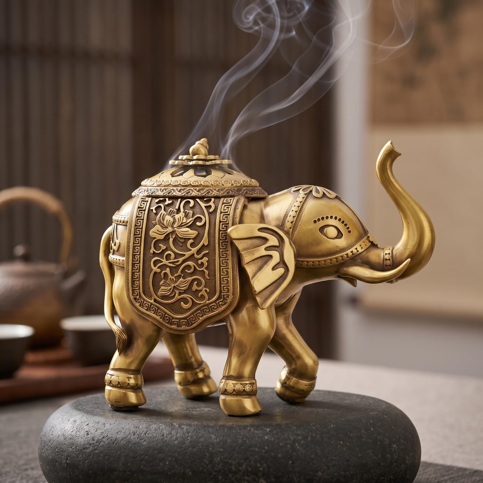 Tore di in Ottone Porta Statua Decorativa Coperchio Rimovibile Stile Antico Pannelli Incisi con Coperchio Adatto per Ufficio Scrivania Salotto Meditazione Relax