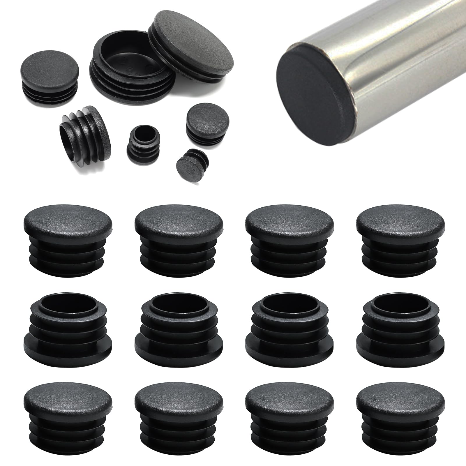 Bouchons pour pieds de chaise de 28 mm en plastique rond pour tube de meuble - Lot de 12