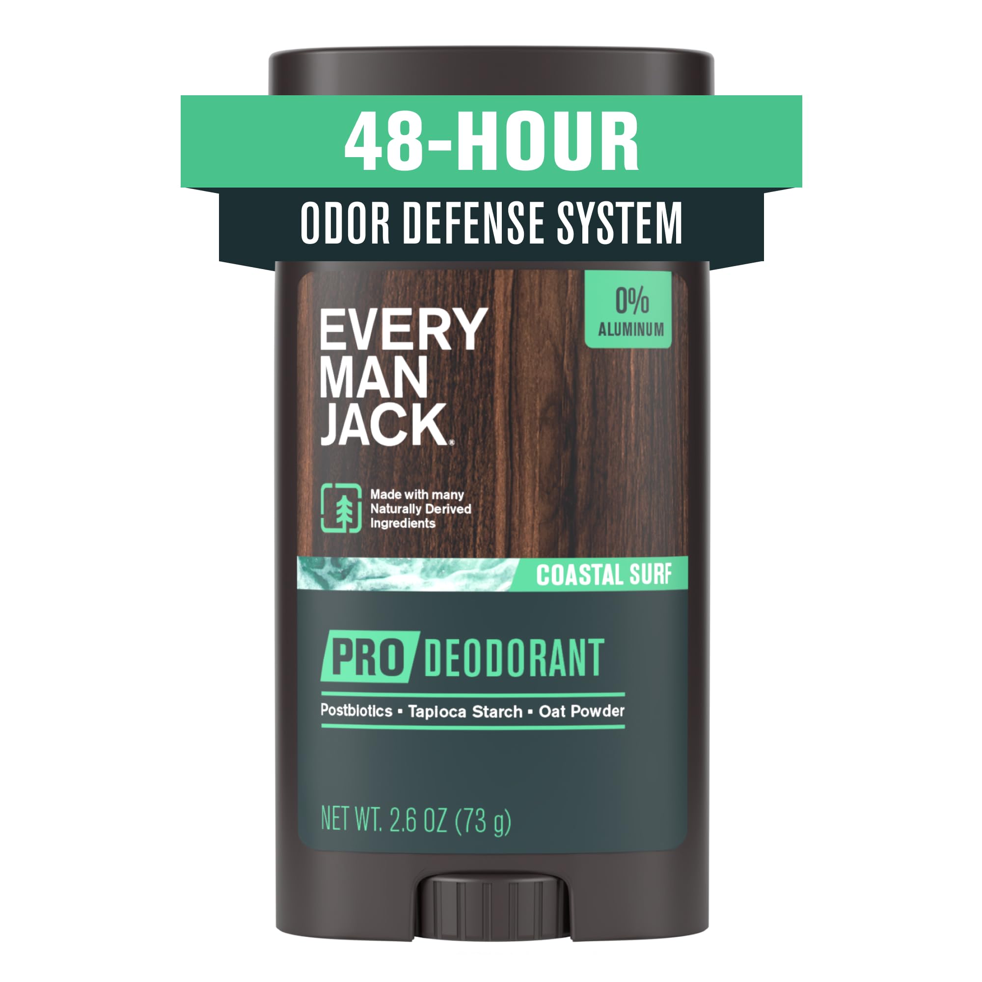 Every Man Jack Mens Pro Deodorant - 48-Hour Odor Defense Blend - Aluminum Free - Contains Postbiotics Tapioca