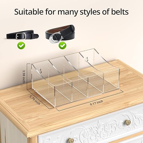Miniatura 2 de Organizador de cinturón, soporte de almacenamiento de cinturón acrílico para el armario y el cajón, 4 compartimentos para cinturón, vitrina
