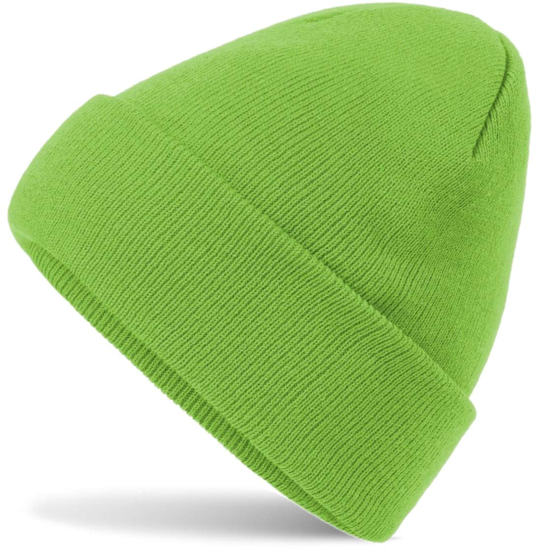 Hatsatar Men's Lime Green Hatstar Winter Hat, Wo's Beanie Hat, Fine Knit Beanie, For Wo, Unisex, Cuffed Hats, Soft And Warm, 30-36
