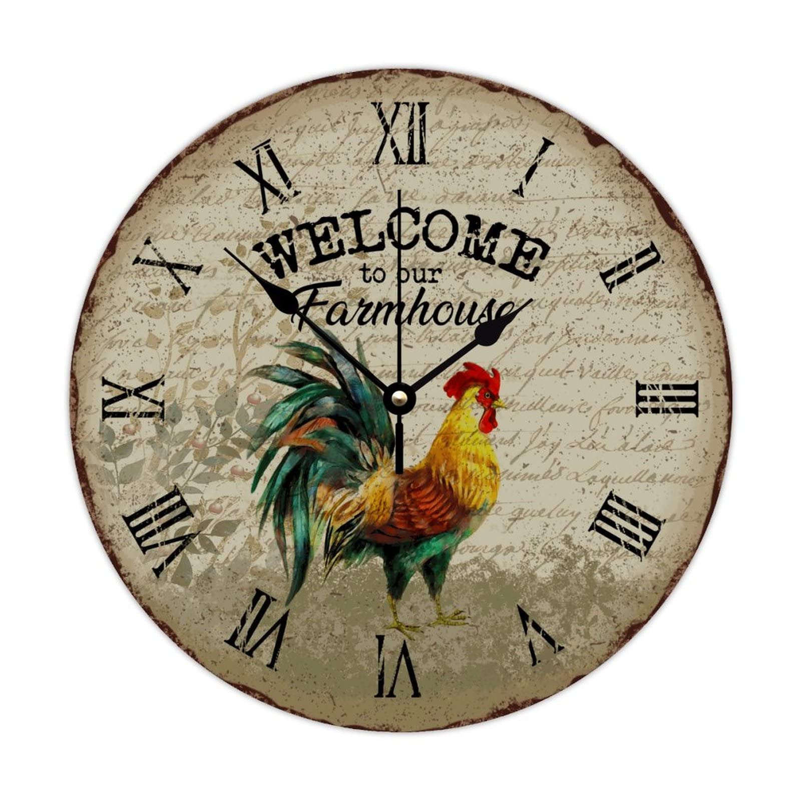 Horloge ronde en bois coq de ferme pour cuisine et chambre