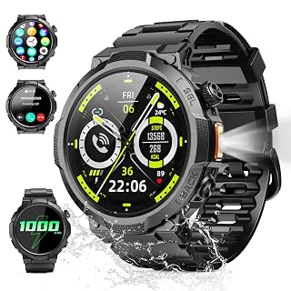 Smart Watches for Men (Answer/Make Call), 1.53" HD Military Smartwatch, 50+ Days Extra-Long Battery Life Fitness Tracker, Flashlight/110+Sports/Heart Rate/Sleep Monitor/IP68 Waterproof Android iOS - Amazon product rated Grade A