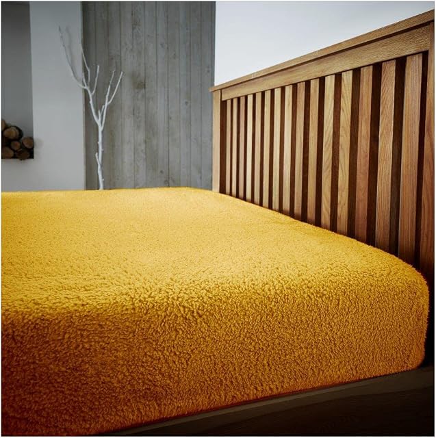 Teddy Bear Fleece Fitted Sheet King Size, Warm & Cozy Fluffy Plain Bedding Super Soft Bedsheet, New Ochre