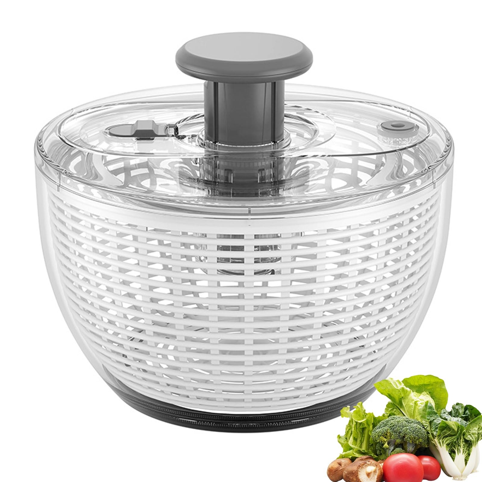 Essoreuse à salade – Séchoir à laitue et lave-légumes de 6 L avec design de verrouillage, arrêt à un bouton, base antidérapante, gadget de cuisine facile à nettoyer pour les verts, herbes, baies et