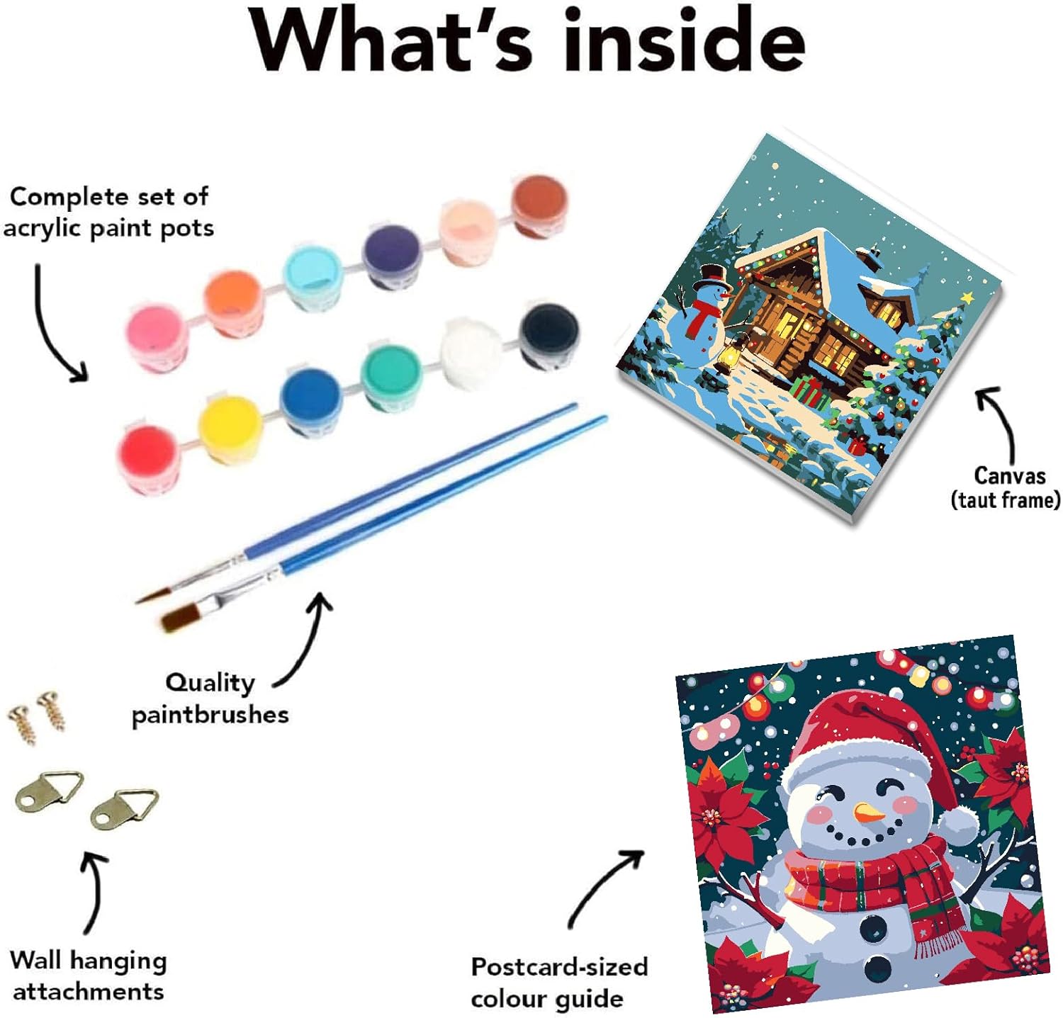 tigdtiu 2 Pack Christmas Paint by Numbers for Kids with Framed Canvas-Snowman Paint by Number for Kids Ages 4-8-12, DIY Easy Acrylic Oil Painting Kits for Home Wall Decor (8X8inch)