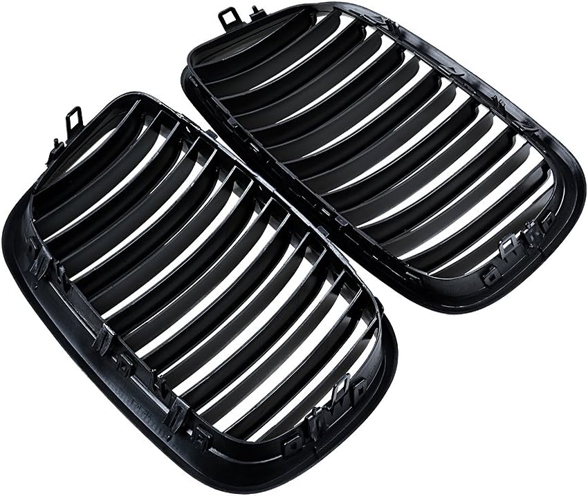 Front Kidney Grille Grill Replacment for BMW X5 X5M X6 X6M Hybrid E70 E71 E72 (Glossy Black Dual Slats)