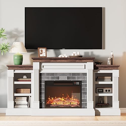 71'' Fireplace TV Stand with 23'' Electric Fireplace, Mid Century TV Console, Entertainment Center with Storage for Living Room, Bedroom