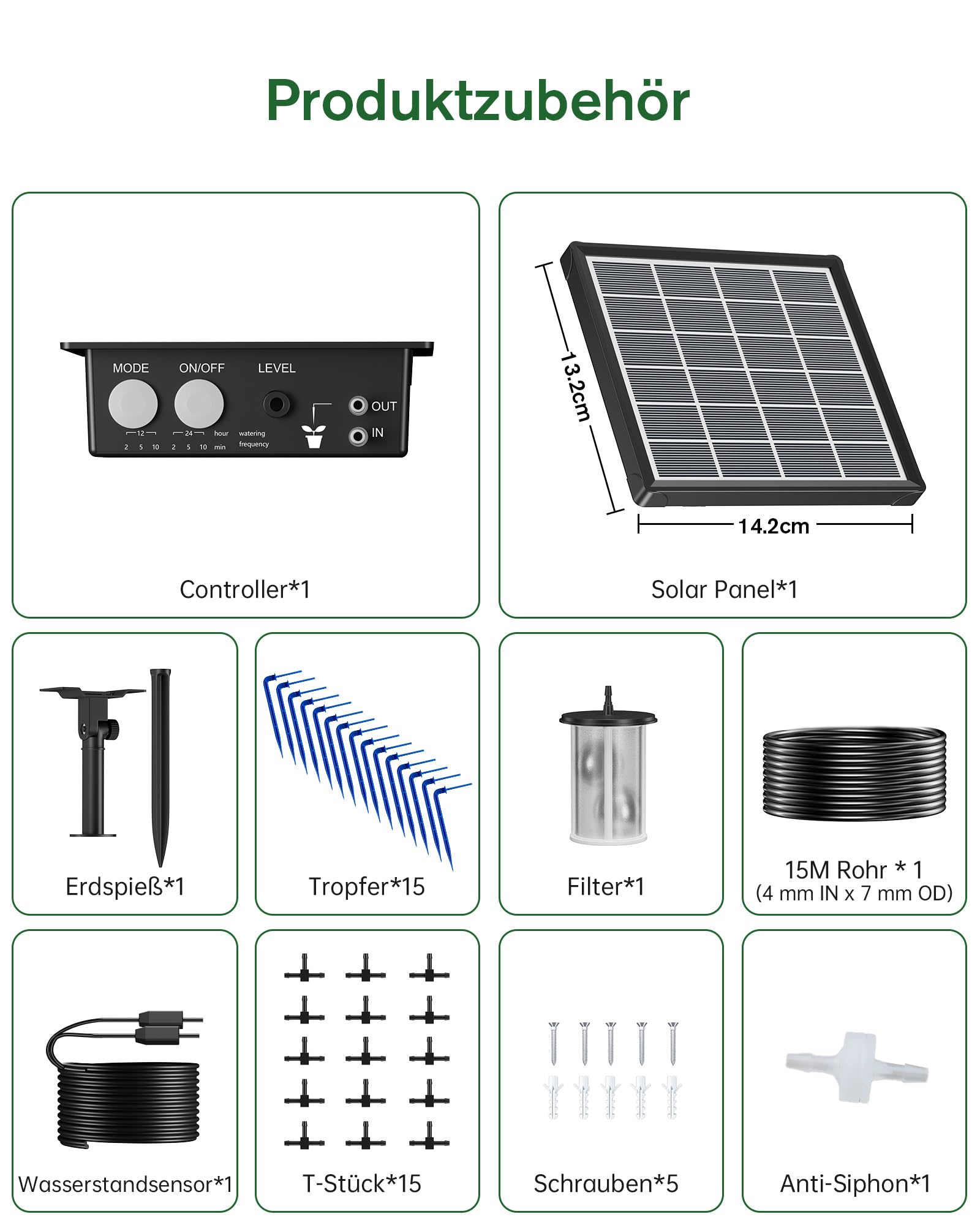 Biling Sistema solare per irrigazione balcone, 15 m, 2,5 W, giardino, piante, aiuola rialzata, serra, vacanze