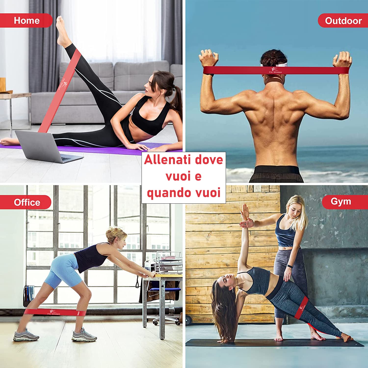 Set 3 Bande Elastiche Fitness - 1,5m Per Pilates, Yoga E Allenamento