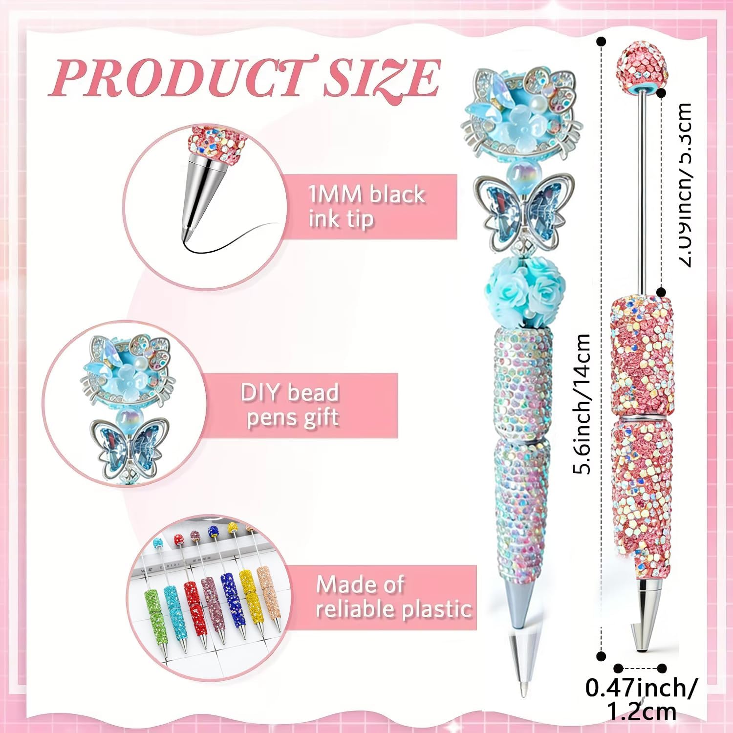45 Pcs Full Rhinestone Beadable Pens Bulk Kit, 15 Glitter Diamond Pens with Refills & Bags Fancy Beaded Pen for DIY Craft Making Diamond Beaded Pen Kit Cute Journalling Ballpoint Bling Ballpoint image 3