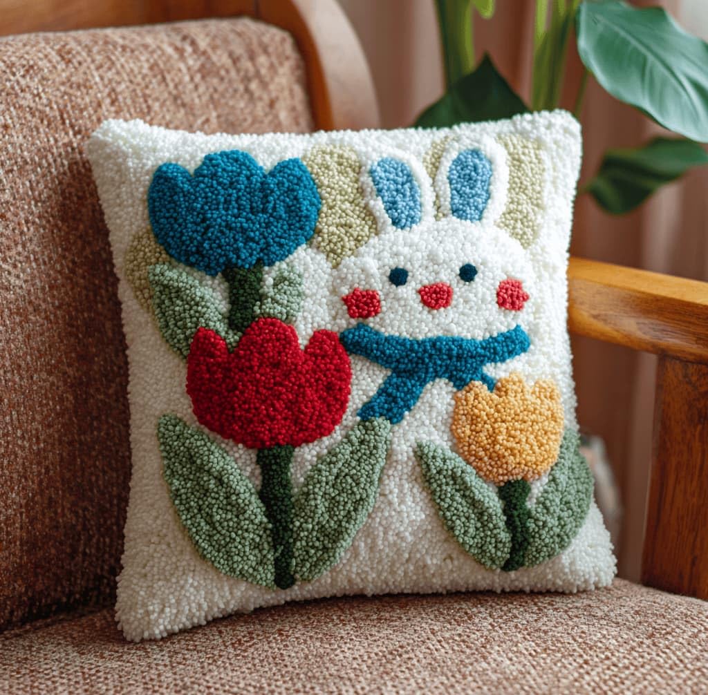 Kitquiver Latch Hook Kits Donkey for Adults,Tulip DIY Latch Hook Cushion Kits and Latch Rug Kits Cross-Stitch Embroidery Cushion Cover for Home Sofa Decoration 17X17 in