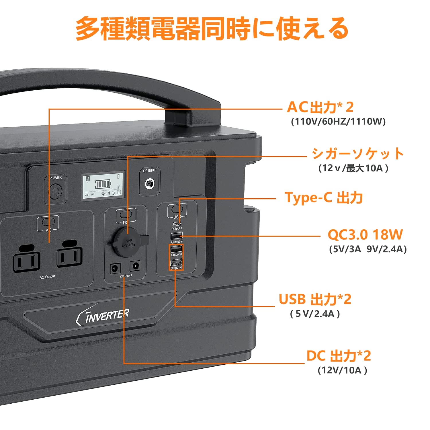 Cinverter ポータブル電源 310000mAh /1110Wh 超大容量 Amazon.co.jp: Cinverter ポータブル電源 AC/DC/USB/Type-c出力 60Hz