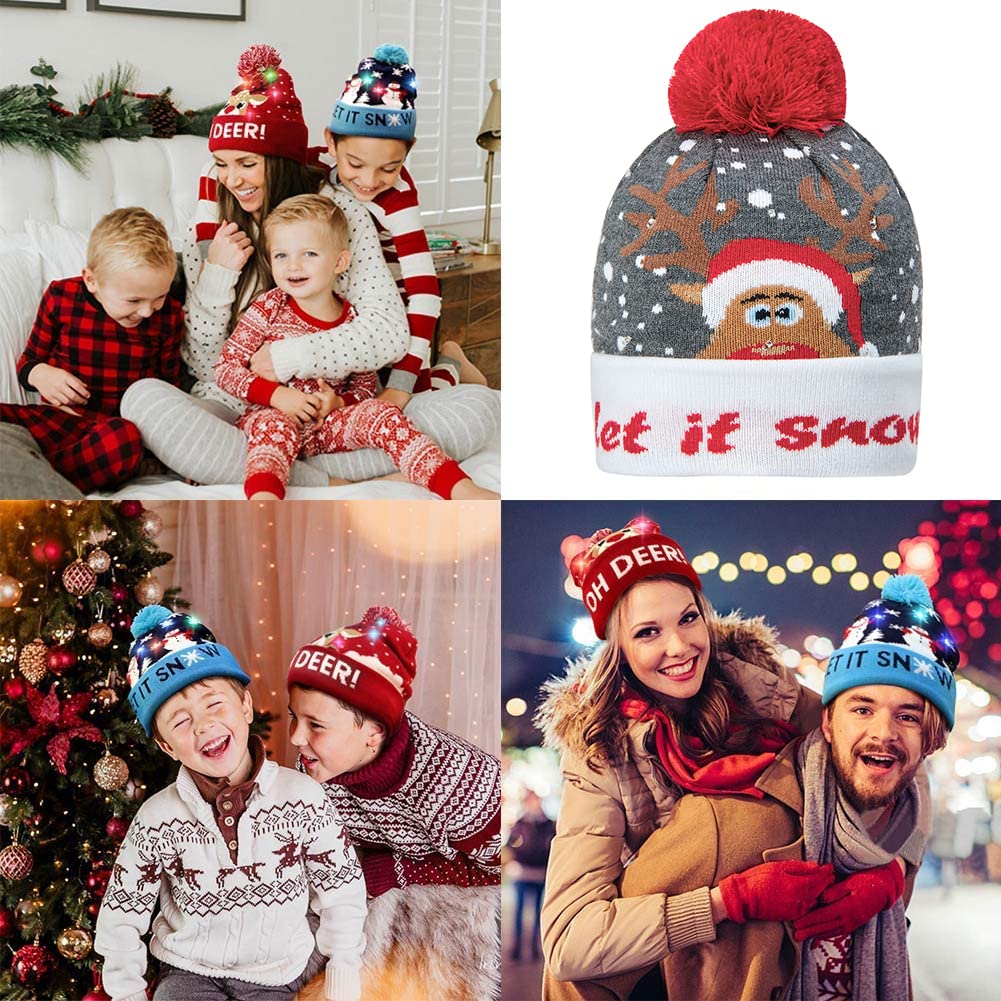 TUONROAD LED Weihnachtsmütze Herren Lustig Leuchten Beanie Mütze Warme Wintermütze Strickmütze Hässlich Urlaub Party Geschenk Kappe Hut für Männer Frauen Jungen Mädchen Kinder