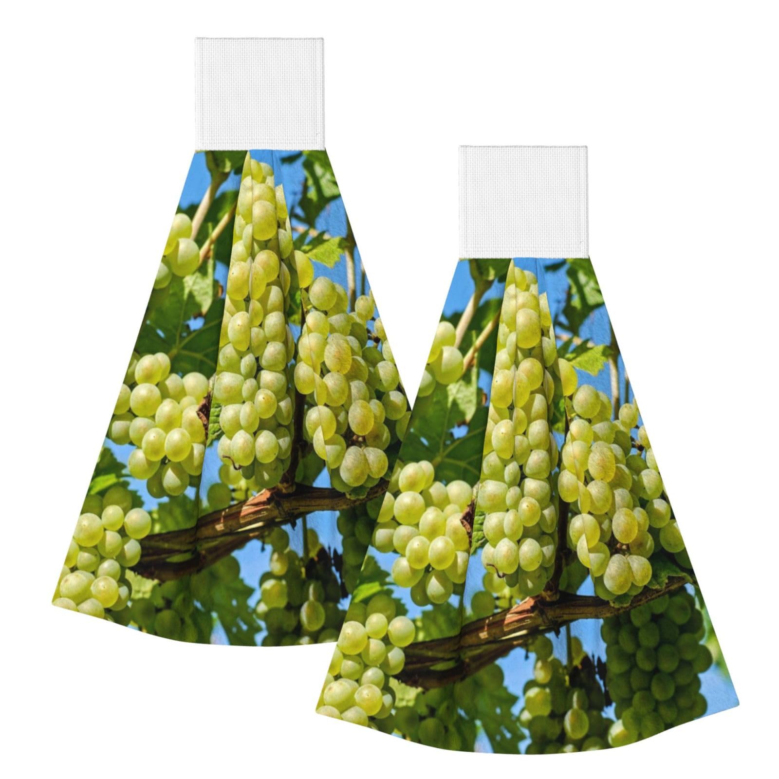 DOPKLNA Grapes Fruit Vine Grapevine Winegrowing, 2 Pcs Hanging Coral Fiber Hand Towels for Bathroom, Absorbent Kitchen Towels