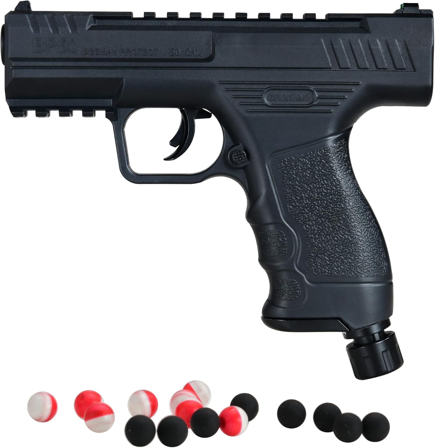 Beeman Protect BP50 .50 Caliber Black Projectile Launcher CO2 Powered Air Pistol with 8 Pepper Balls and 8 Steel Balls - Non Lethal, Home & Personal Defense