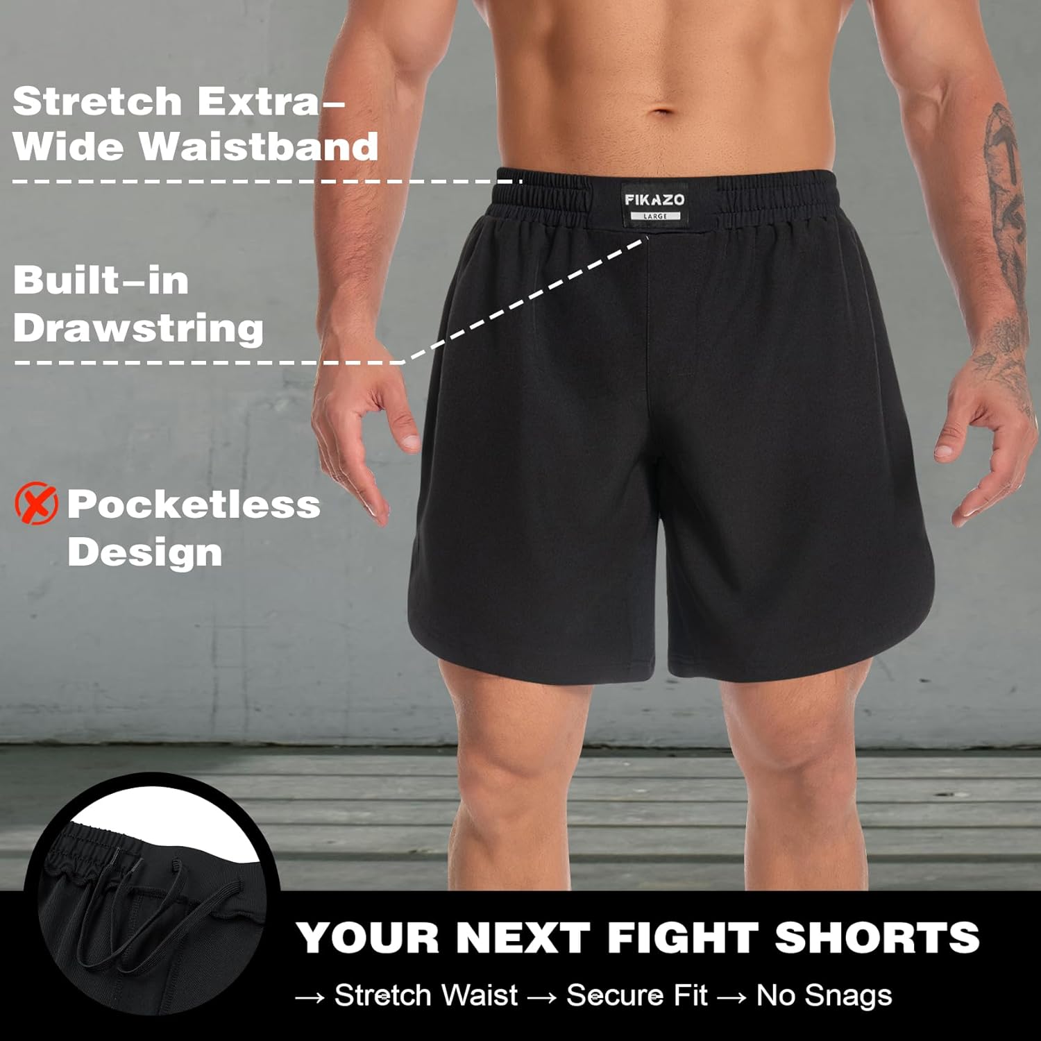 MMA Shorts Men - No Gi BJJ Grappling Shorts for Muay Thai, Boxing, Fight,Wrestling & Combat Training - Image 3