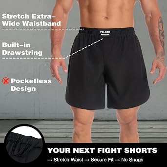MMA Shorts Men - No Gi BJJ Grappling Shorts | MMA Shorts for Muay Thai, Boxing, Fight,Wrestling & Combat Training