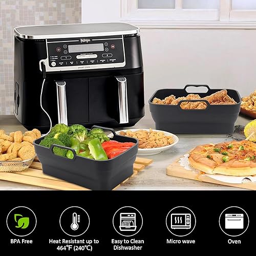 Miniatura 3 de Olla de silicona para freidora de aire para Ninja Foodi Dual DZ090 6QT, paquete de 2 cestas de repuesto de silicona reutilizables para freidora de