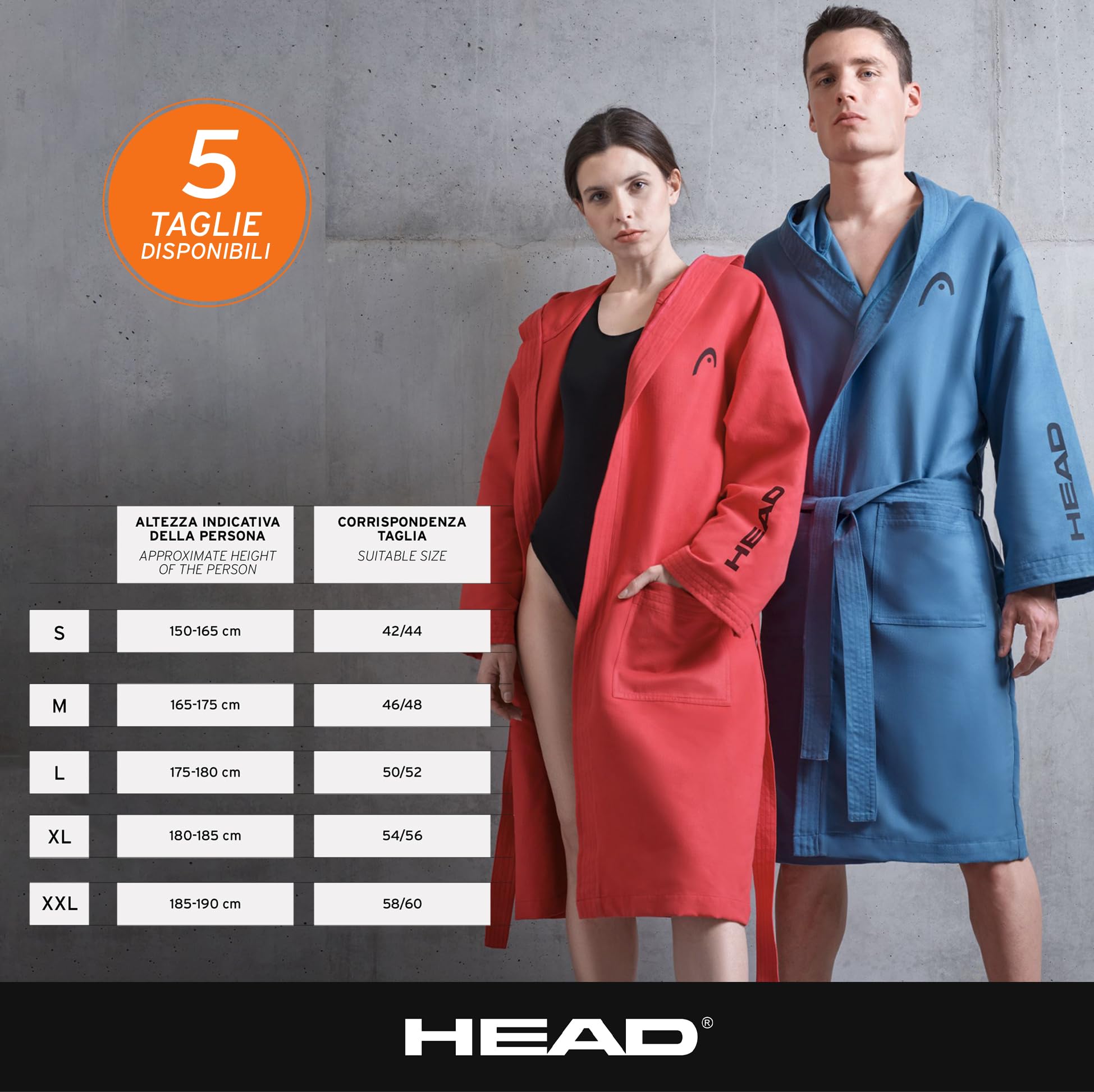 HEAD Active Szlafrok męski i damski z kapturem i kieszeniami, lekki, szybkoschnący szlafrok kąpielowy z mikrofibry - Miękki szlafrok damski i męski, chłonny i oszczędzający miejsce