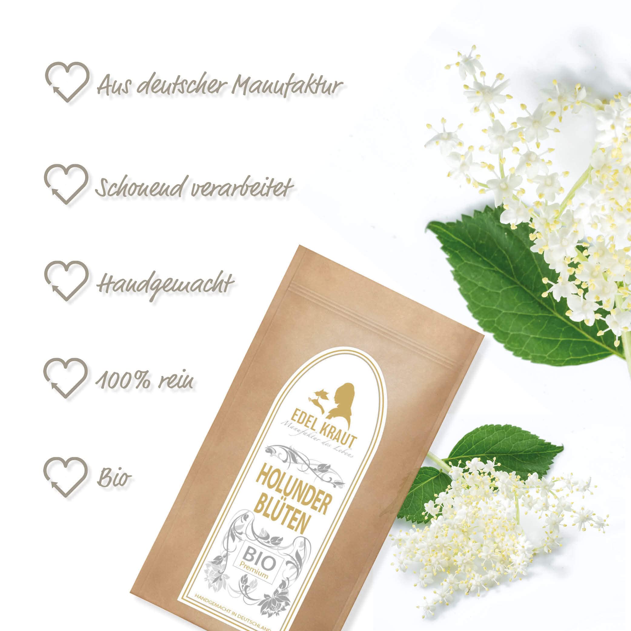 EDEL KRAUT | BIO HOLUNDER-BLÜTEN TEE geschnitten - Premium - organic elder flowers cut 1000g